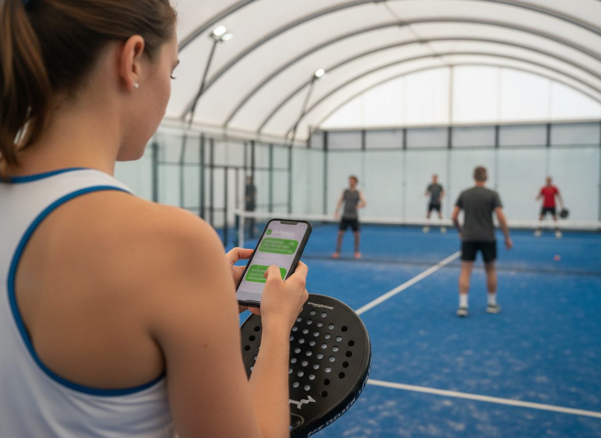 A player reading her court and partner on WhatsApp